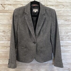 Merona Womens 2 Blazer Black White Gray Wool Blend‎ 1 Button Professional Jacket